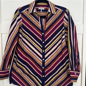 Foxcroft No Iron Button Up Shirt with Diagonal Striping Size 6